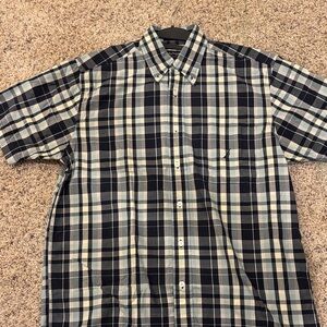 Nautica Classic Plaid Short-Sleeve Button-Down Shirt‎ - Navy & White Sz m